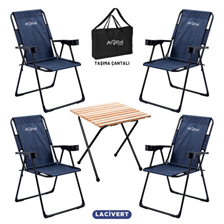 4 Adet Katlanır Kamp Sandalyesi ve Masa Seti - Rest - Taşıma Çantalı - Lacivert - 130 KG Taşıma