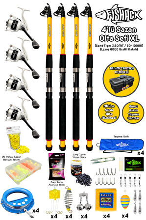Fishack 4'lü Sazan Olta Seti XL - 3.60MT/50-100GR