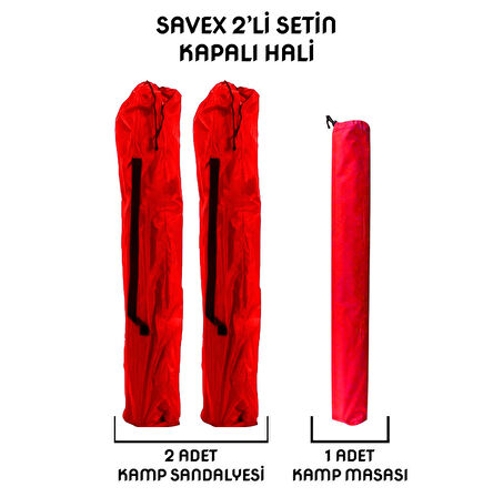 Savex 2'li Bardaklı Katlanabilir Sandalye ve Masa Seti - Kırmızı (DY.001)