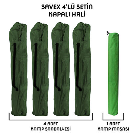 Savex 4'lü Bardaklı Katlanabilir Sandalye ve Masa Seti - Haki (DY.001)