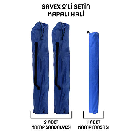 Savex 2'li Bardaklı Katlanabilir Sandalye ve Masa Seti - Lacivert (DY.001)