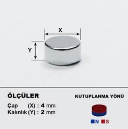 Dünya Magnet 100 Adet Çap 4Mm X Kalınlık 2Mm Yuvarlak Güçlü Neodyum Mıknatıs