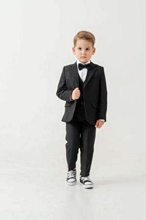 Mini Gentleman Erkek Çocuk Takım Elbise - 5 Parça (Ceket, Yelek, Gömlek, Pantolon, Papyon)