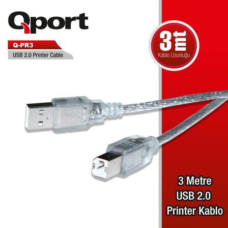 Qport Q-PR3 Yazıcı Kablosu USB 2.0 3 Metre