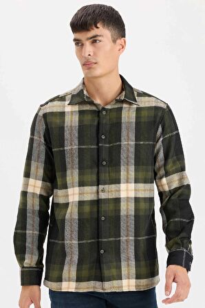 DeFacto Regular Fit Polo Yaka Kareli Flanel Uzun Kollu Gömlek D5835AX24AUNV64