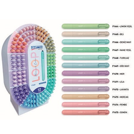 Gıpta Fosforlu Kalem Loop Pastel 12 Renk 288 Li Stand F1461