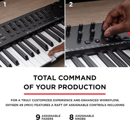 Oxygen 49 V - 49 Tuşlu USB MIDI Klavye Controller, Ritim Pedleri, Akıllı Akor ve Ölçek Modları, Arpejleyici ve Yazılım Paketi Dahil