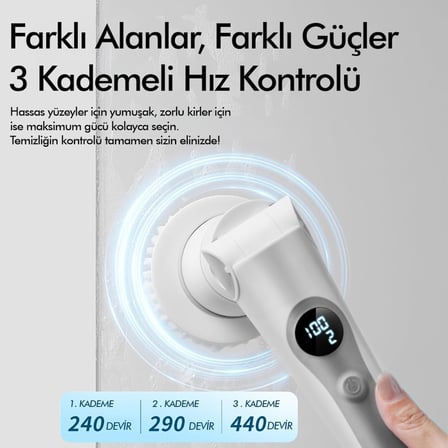 Kablosuz Şarjlı Temizlik Fırçası 8 Başlıklı 3 Kademe Hız Ayarlı Teleskopik Çok Amaçlı Ev Cihazı
