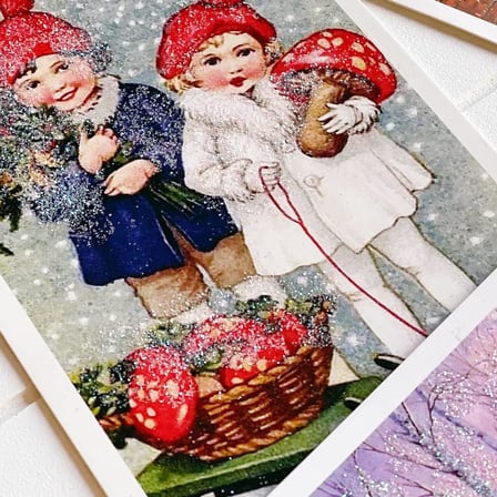 6Lı Simli Kartpostal Seti, Yılbaşı, Kırmızı Ev