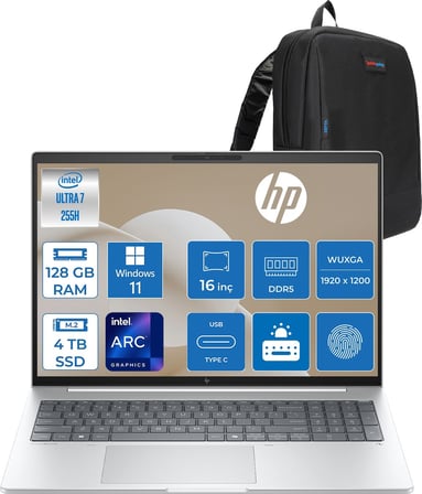 Hp Elitebook 8 G1I Intel® Core Ultra 7 255H 128GB Ddr5 4tb SSD Intel® Arc™ 140T 16" Wuxga (1920X1200) IPS 300NIT WIN11HOME Taşınabilir Bilgisayar AD3T0ETH35+ZETTAÇANTA