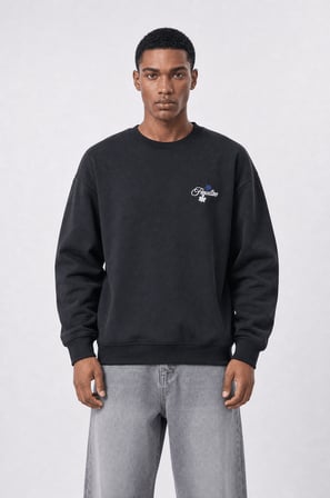 Erkek Finalize Patch Detaylı Oversize Sweatshirt Siyah