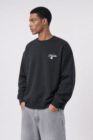 Erkek Finalize Patch Detaylı Oversize Sweatshirt Siyah