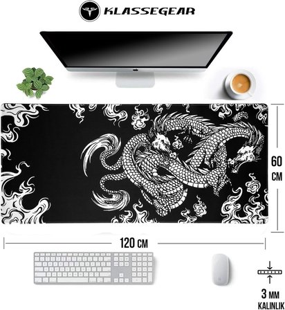Klasse Pro - 5 Farklı Model Dikişli Kenar 120x60 cm Oyuncu Gaming Mouse Pad (Dragon Knot)