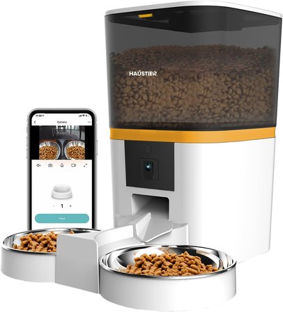QQ005-Dual Gece Görüşlü 480P Kameralı, Akıllı Otomatik Kedi Mama Kabı, App Uzaktan Kontrol, Sesle Çağırma, 6lt Hazne, Çift Metal Kase (Beyaz)