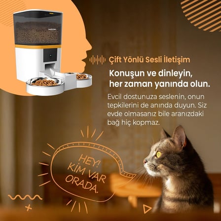 QQ005-Dual Gece Görüşlü 480P Kameralı, Akıllı Otomatik Kedi Mama Kabı, App Uzaktan Kontrol, Sesle Çağırma, 6lt Hazne, Çift Metal Kase (Beyaz)