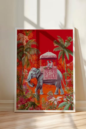 Beyaz Çerçeveli Duvar Tablosu Egzotik Fil Ofis Dekoru, 30 x 40