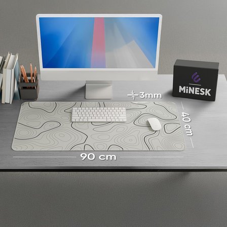 90X40 CM XXL Gaming Mouse Pad [High Density Hybrid Kumaş] [Kaymaz Taban] [Yüksek Çözünürlüklü Baskı] Fare Altlığı Oyuncu Mousepad (Açık Gri İzohips, 90x40)