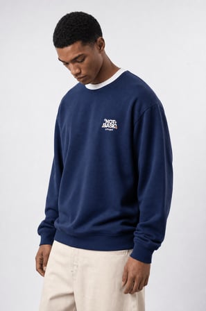 Erkek Not Basic Project Baskılı Oversize Sweatshirt Lacivert