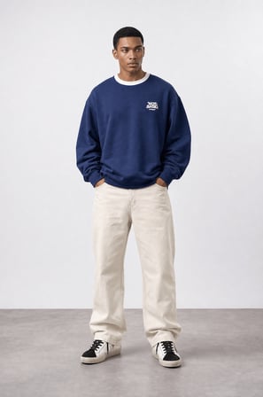 Erkek Not Basic Project Baskılı Oversize Sweatshirt Lacivert