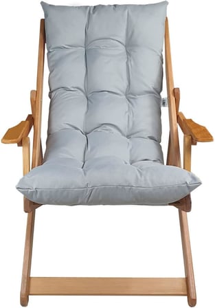 AHŞAP KATLANABİLİR TAŞINIR PUF MİNDERLİ KOLLU ŞEZLONG. PLAJ, BAHÇE, TERAS, BALKON İÇİN 3 LÜ SET (GRİ)