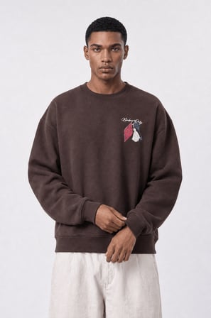 Erkek Members Only Baskılı Oversize Sweatshirt Kahve