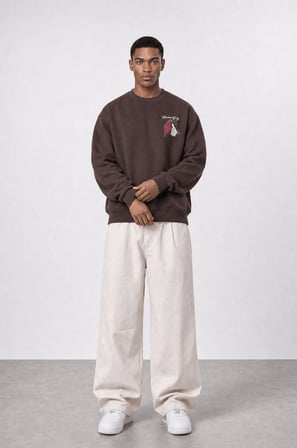 Erkek Members Only Baskılı Oversize Sweatshirt Kahve