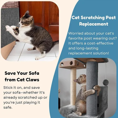 Kedi tırmalama matı, kedi tırmalama tahtası, kedi duvarı, düzeltilebilir kendinden yapışkanlı kedi koltuk koruyucu, kedi tırmalama matı, kendinden yapışkanlı halı, mat, ped yedek (koyu gri, 30 x 100
