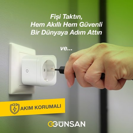 Wi-Fi Kontrollü Akım Korumalı Akıllı Priz 16A Tuya &amp; Smart Life Destekli