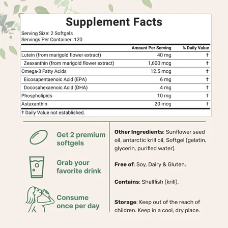 Lutein With Zeaxanthin - Omega-3 ( EPA + DHA ) 40 mg double strength 240 Softgels