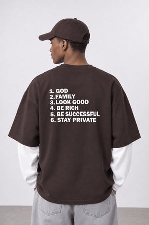 Erkek Double Sleeve Oversize Sweatshirt Kahve