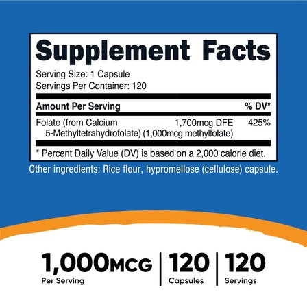 L-Methylfolate 5-MTHF 1,000 mcg 120 capsules