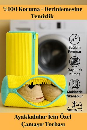2 Adet Çamaşır Makinesi Ayakkabı Yıkama Torbası – Koruyucu, Fermuarlı, Tekrar Kullanılabilir Çanta