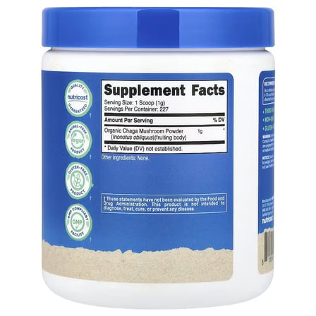 Nutricost Organic Chaga Mushroom 227 Gr.  - Organik Chaga Mantarı Takviye Edici Gıda