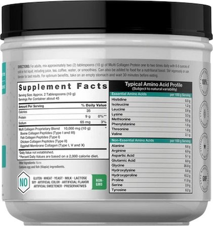 Multi Collagen Protein Types I, II, III, V and X! 454 Gr.