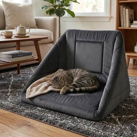 3in1 Kedi Köpek Yatağı ve Oyujn Evi - ÜÇ Fonksiyonlu Kedi ve Küçük Irk Köpekler İçin Yatak-Minder-Yuva - 50 x 50 cm