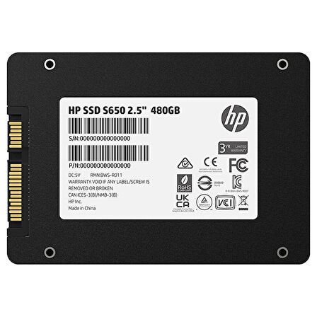 HP S650 345M9AA 560/490 480 GB DAHİLİ 2.5 SATA SSD HARDDİSK