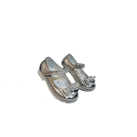 Fiyra 8013 Gümüş Taşlı Kurdeleli Cırtlı Bebe Kız Çocuk Babet