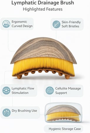 Lenf Drenaj Fırçası – Yüz ve Vücut İçin Kuru Masaj Fırçası, Selülit Azaltıcı, Cilt Arındırıcı, Lenfatik Akış Destekleyici, Ergonomik Saplı, Şekillendirici Masaj Aracı