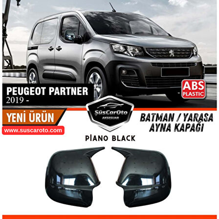 Peugeot Partner 2019 Sonrası Uyumlu Batman Yarasa Ayna Kapağı Piano Black ABS Plastik Sağ Sol Takım