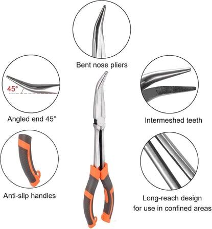 ® Uzun Yarım Yamuk Kargaburun Olta Pensesi 28 cm – Paslanmaz Çelik Balıkçılık Pensesi, Kanca Çözücü, Misina Kesici, Turna Pensesi, Kırma Halkası Açıcı