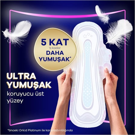 Orkid Platinum Hijyenik Ped Gece Ekstra Plus (Boy 5) Süper Ekonomik Paket 14 Adet Ped