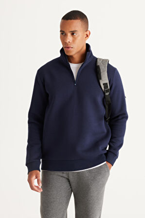 Standart Fit Normal Kesim İçi Polarlı Bato Yaka Pamuklu Sweatshirt