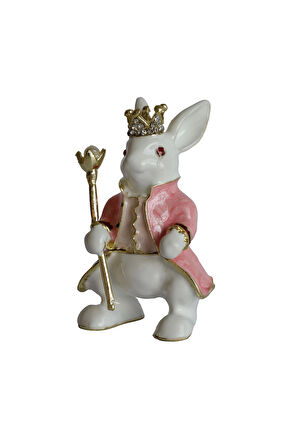 Dekoratif Kral Tavşan Biblo, Kristal Taşlı Metal, 7 cm, 4.5 cm, Hediye Kutulu
