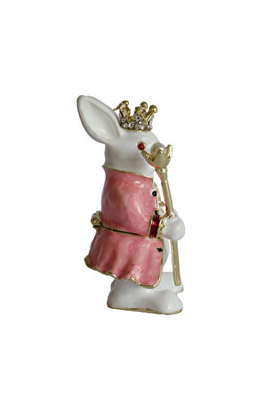 Dekoratif Kral Tavşan Biblo, Kristal Taşlı Metal, 7 cm, 4.5 cm, Hediye Kutulu