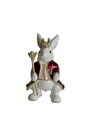 Dekoratif Kral Tavşan Biblo, Kristal Taşlı Metal, 7 cm, 4.5 cm, Hediye Kutulu