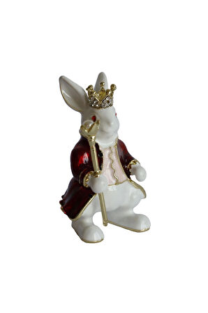 Dekoratif Kral Tavşan Biblo, Kristal Taşlı Metal, 7 cm, 4.5 cm, Hediye Kutulu