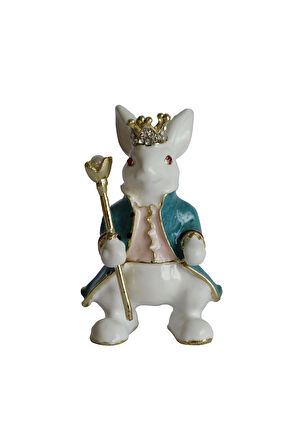 Dekoratif Kral Tavşan Biblo, Kristal Taşlı Metal, 7 cm, 4.5 cm, Hediye Kutulu