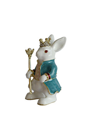 Dekoratif Kral Tavşan Biblo, Kristal Taşlı Metal, 7 cm, 4.5 cm, Hediye Kutulu