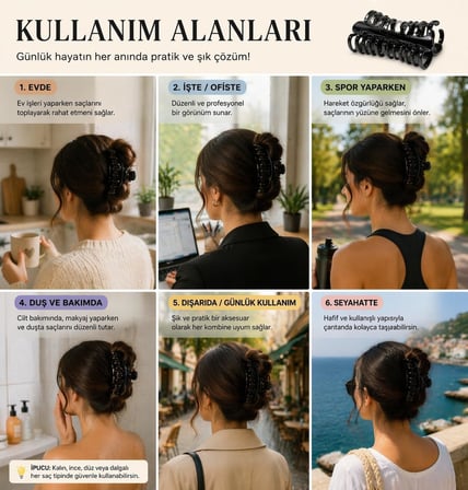 Büyük Boy Saç Mandalı, Güçlü Tutuşlu Büyük Toka, Kalın ve İnce Saçlar İçin Dayanıklı ve Şık Saç Klipsi, Günlük Kullanım, Topuz Yapımı, Kaymaz Tasarım, Kadın Saç Aksesuarı, Siyah 15 cm
