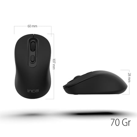 Inca IWM-288T Akıllı Fare Bluetooth Kablosuz Ergonomik Siyah 1600 DPI
